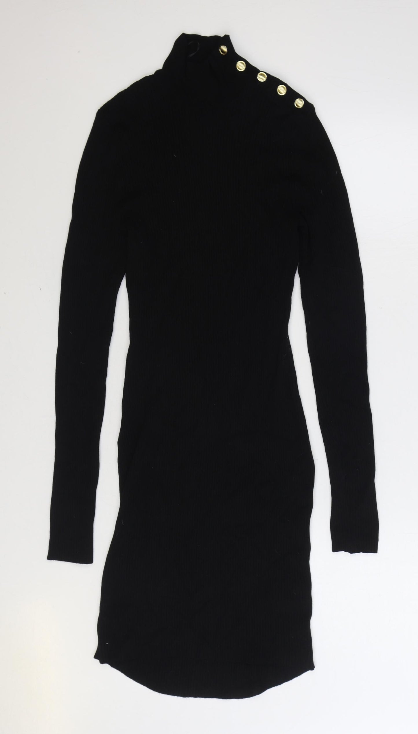 H&M Womens Black Viscose Jumper Dress Size M High Neck Pullover
