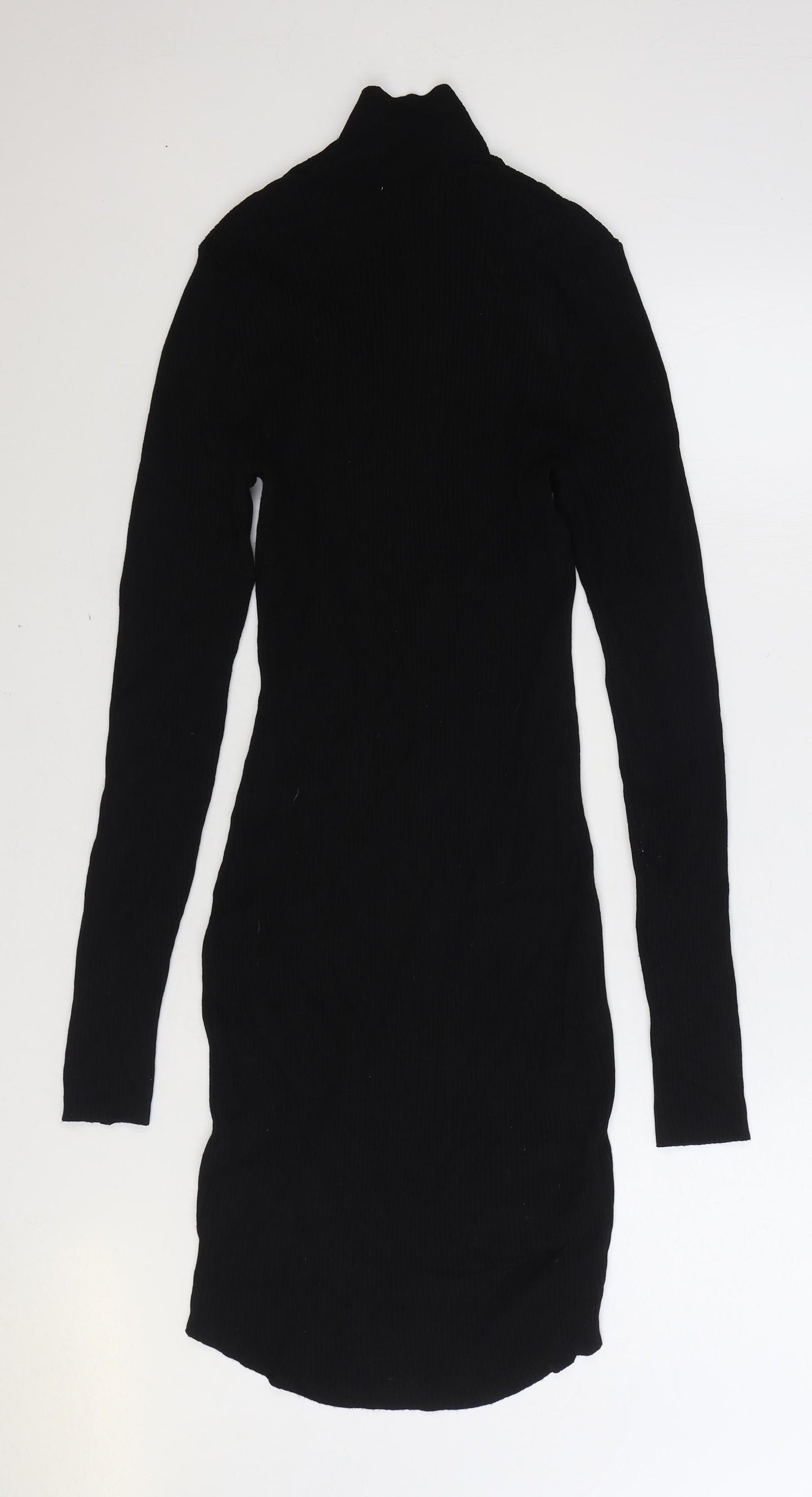 H&M Womens Black Viscose Jumper Dress Size M High Neck Pullover