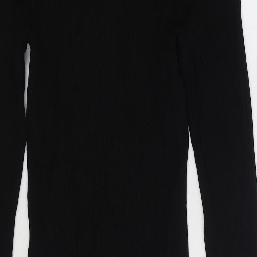 H&M Womens Black Viscose Jumper Dress Size M High Neck Pullover