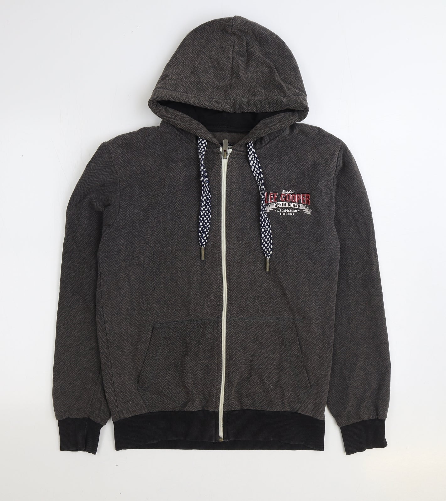 Lee Cooper Mens Grey Herringbone Cotton Full Zip Hoodie Size S