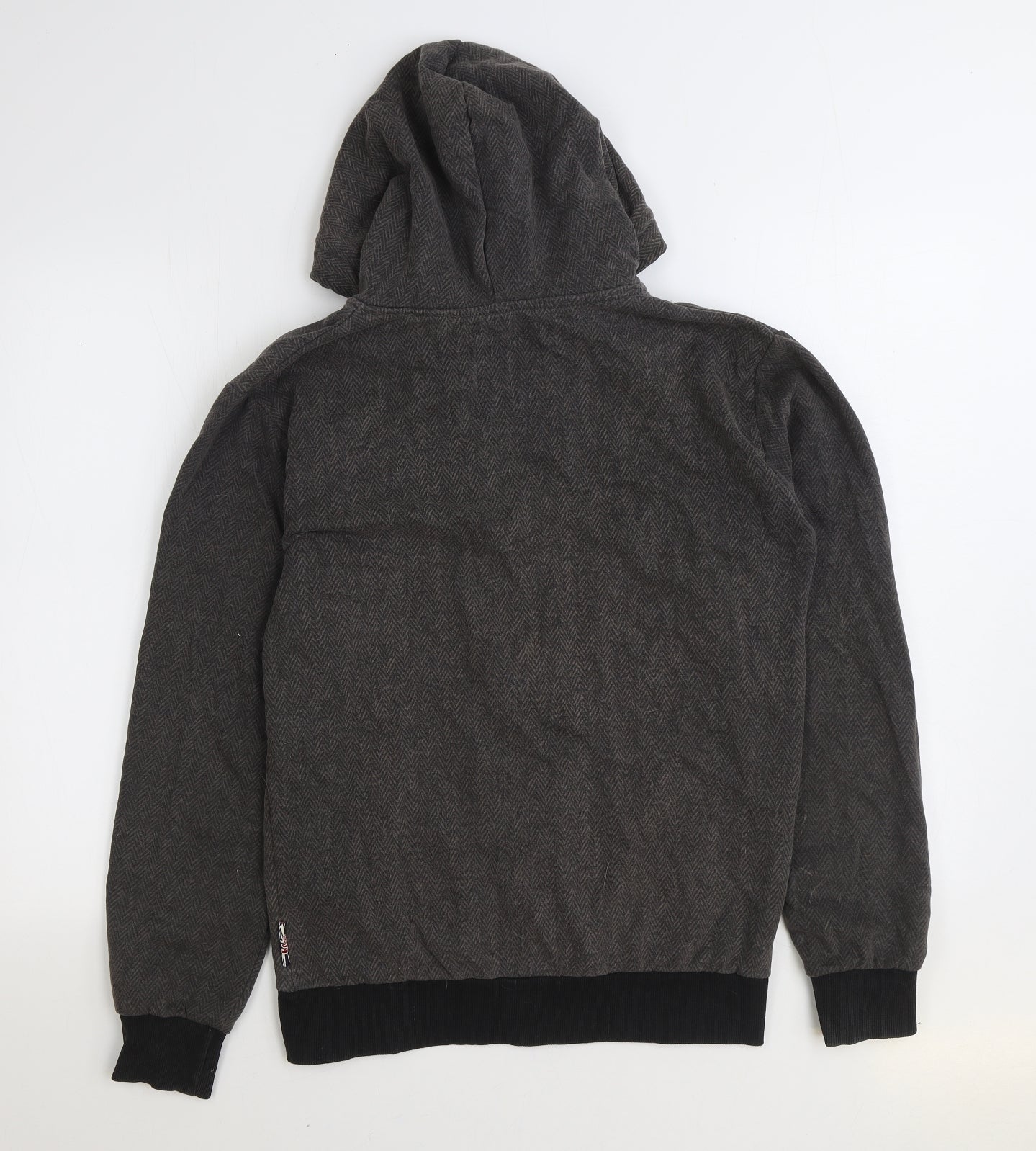 Lee Cooper Mens Grey Herringbone Cotton Full Zip Hoodie Size S