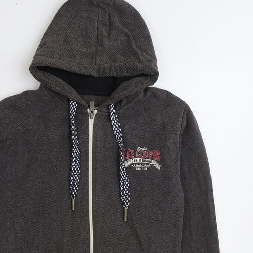 Lee Cooper Mens Grey Herringbone Cotton Full Zip Hoodie Size S