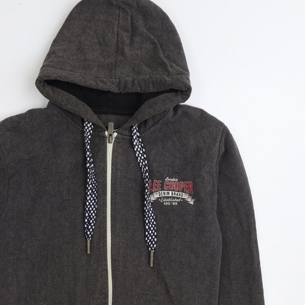 Lee Cooper Mens Grey Herringbone Cotton Full Zip Hoodie Size S