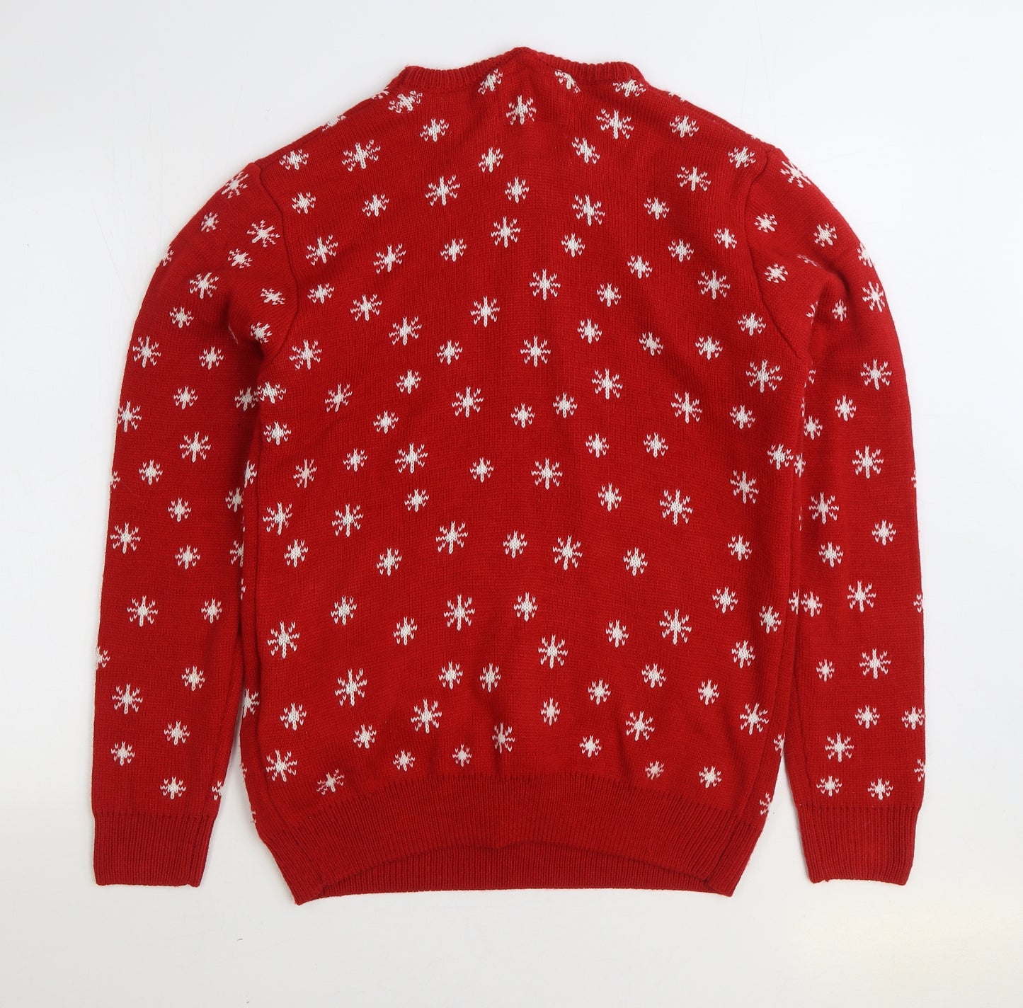 Cedar Wood State Mens Red Round Neck Geometric Acrylic Pullover Jumper Size M - Christmas