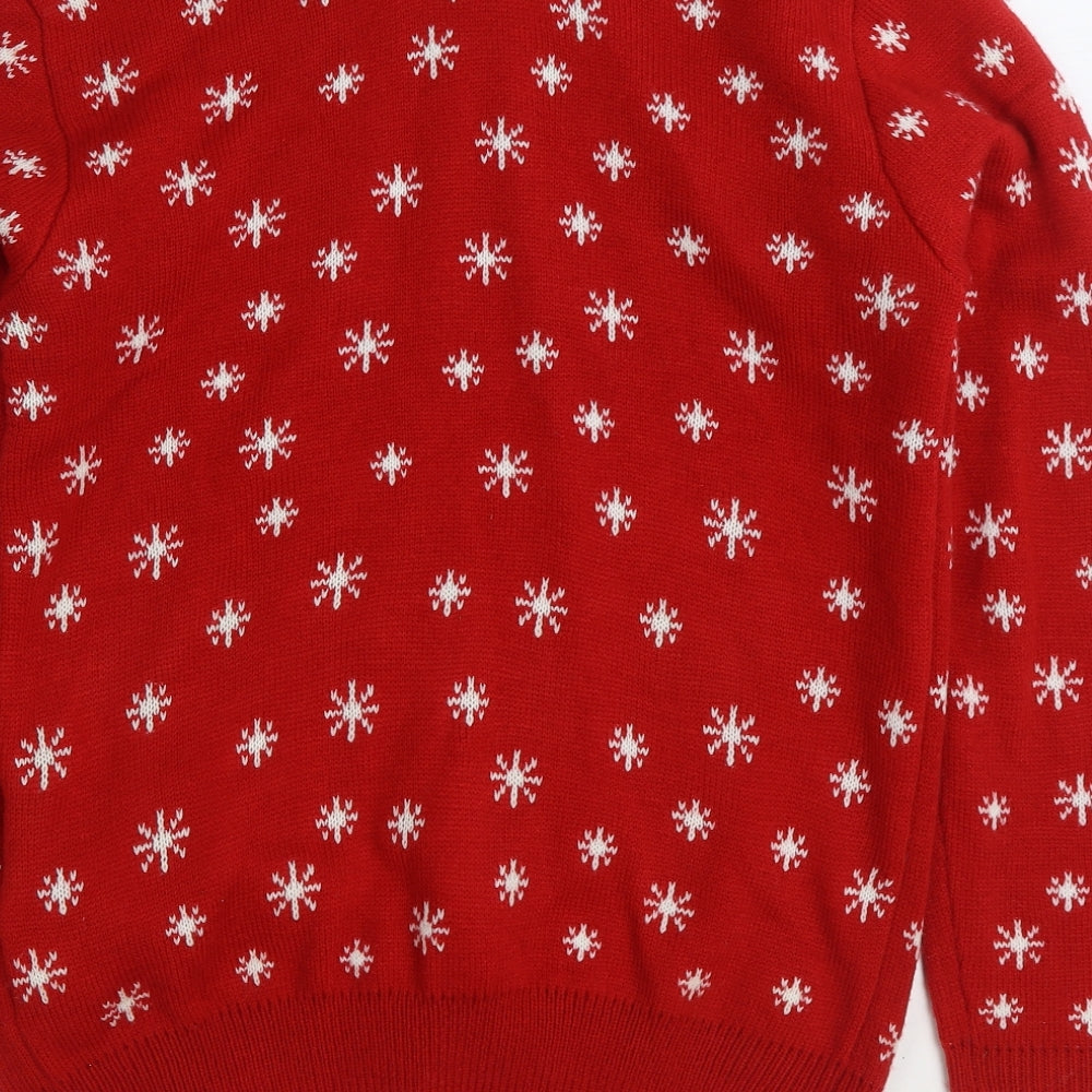 Cedar Wood State Mens Red Round Neck Geometric Acrylic Pullover Jumper Size M - Christmas