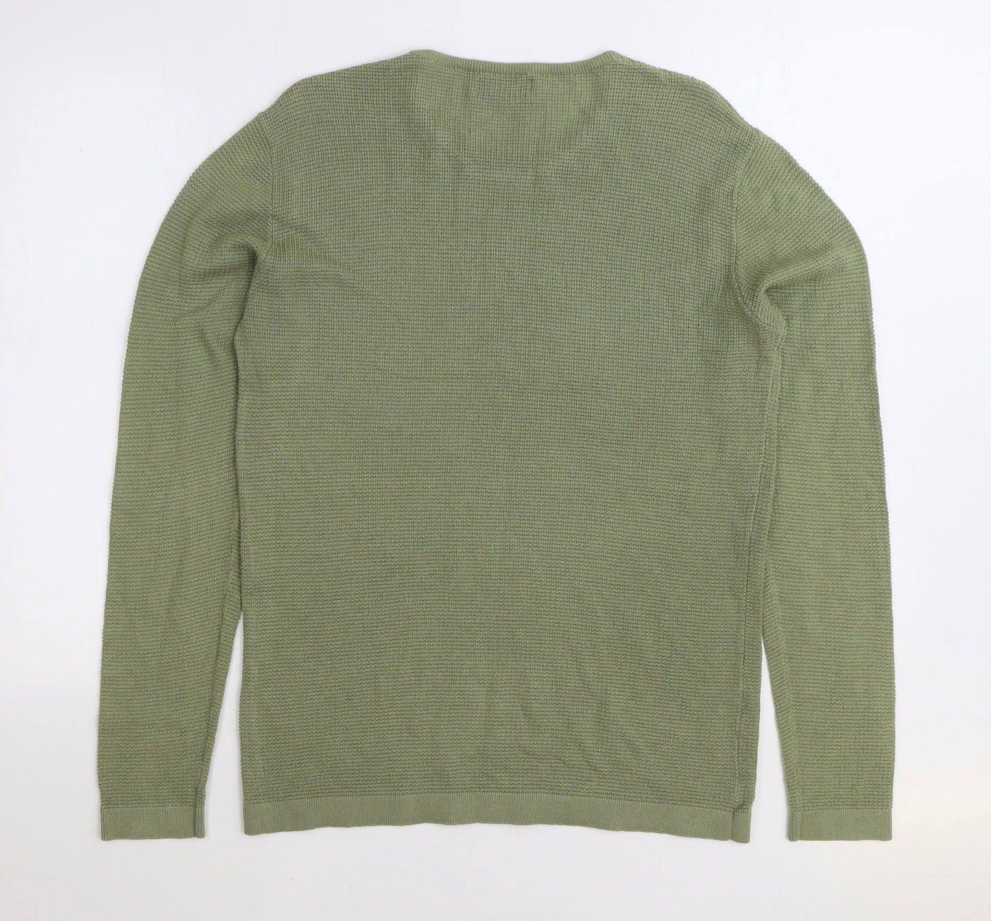 Zara Mens Green Round Neck Cotton Pullover Jumper Size L