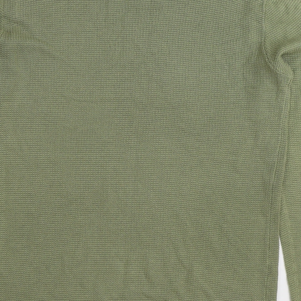 Zara Mens Green Round Neck Cotton Pullover Jumper Size L