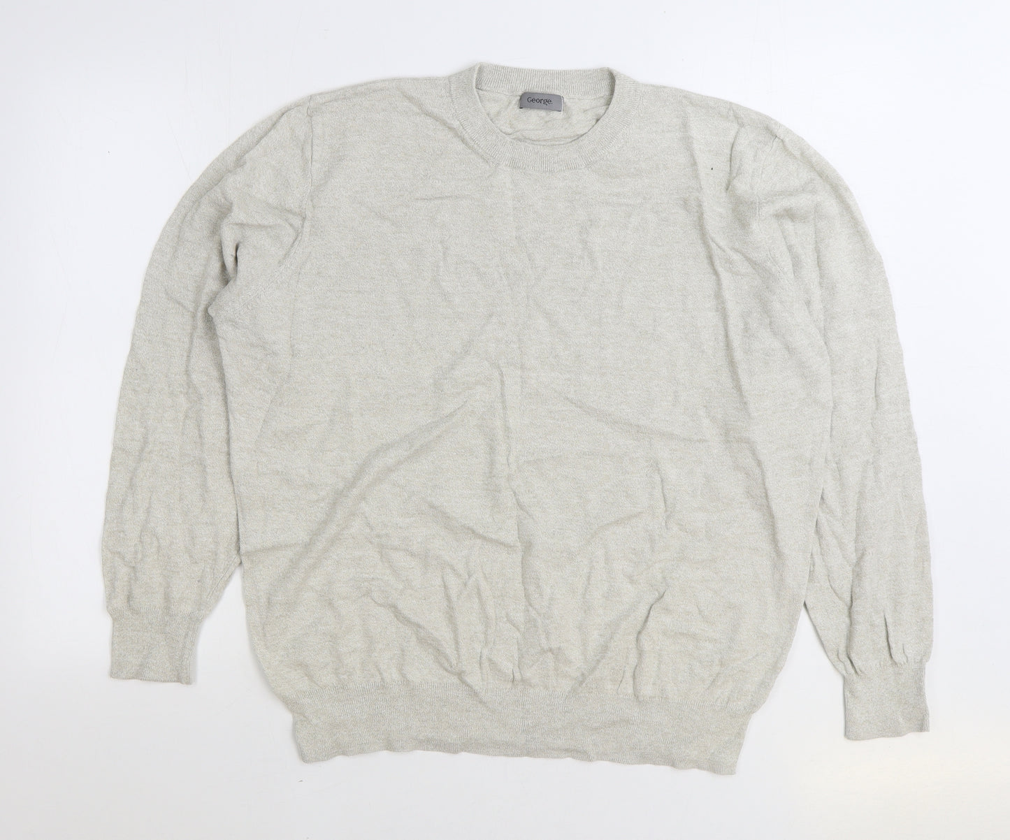 George Mens Beige Round Neck Cotton Pullover Jumper Size 2XL