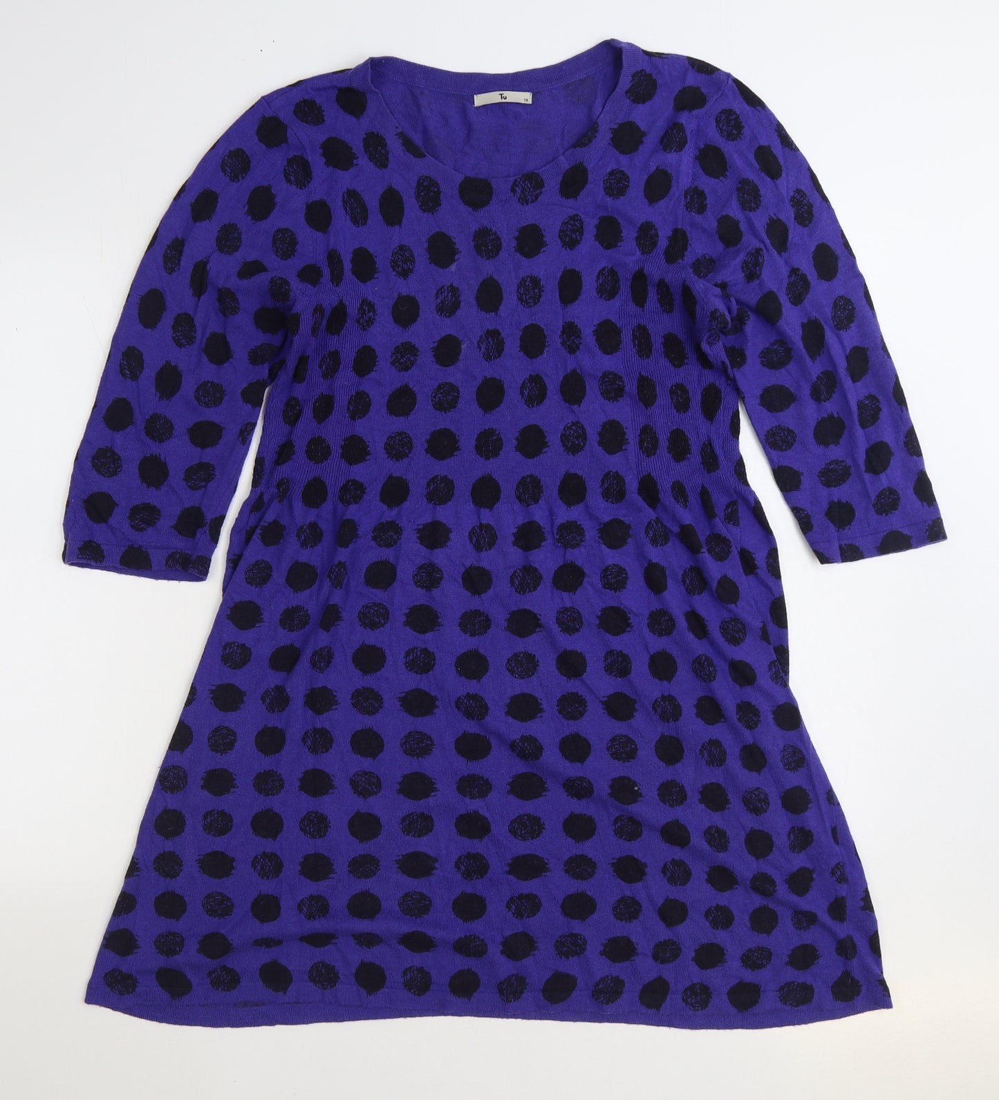 TU Womens Blue Polka Dot Viscose Jumper Dress Size 18 Round Neck Pullover