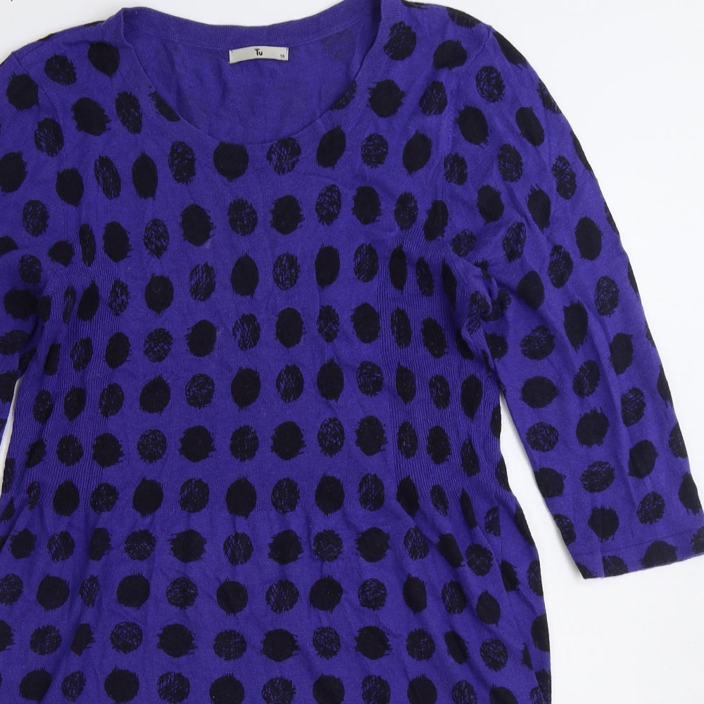 TU Womens Blue Polka Dot Viscose Jumper Dress Size 18 Round Neck Pullover