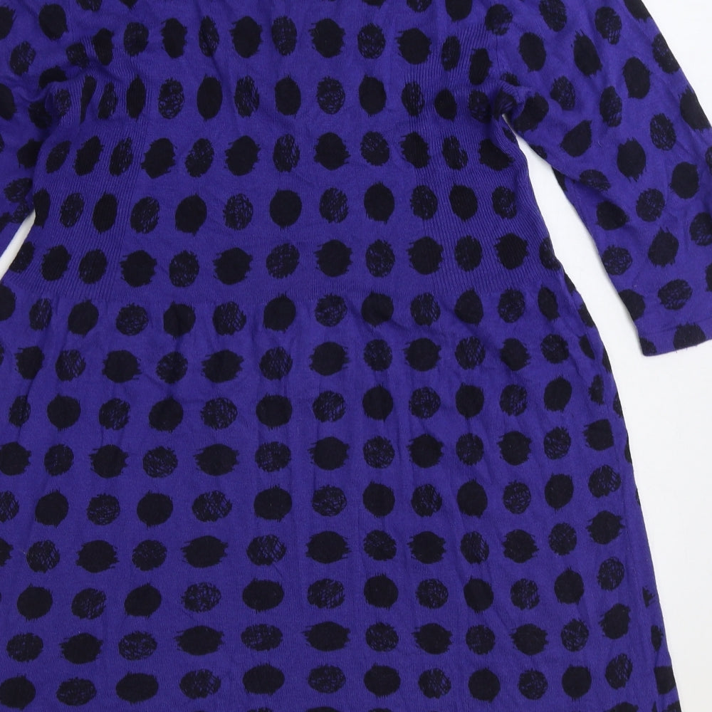 TU Womens Blue Polka Dot Viscose Jumper Dress Size 18 Round Neck Pullover