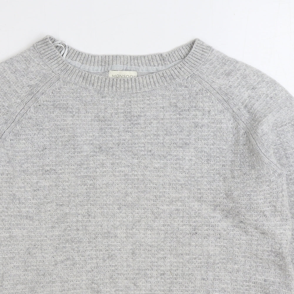 Monsoon Womens Grey Boat Neck Acrylic Pullover Jumper Size 12