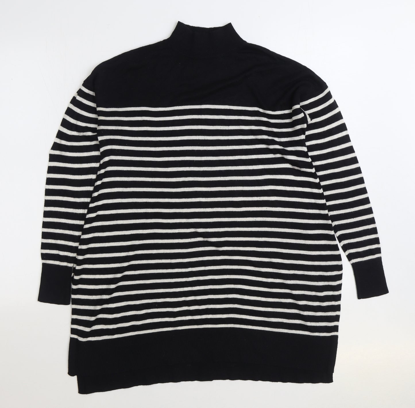 V by Very Womens Black High Neck Striped Acrylic Pullover Jumper Size 12