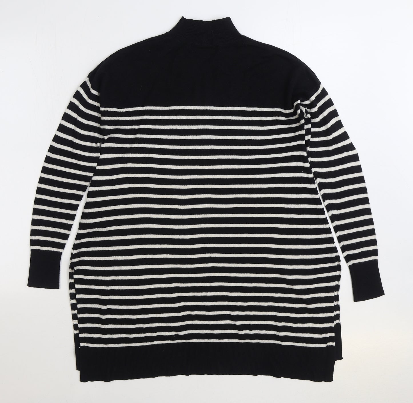 V by Very Womens Black High Neck Striped Acrylic Pullover Jumper Size 12