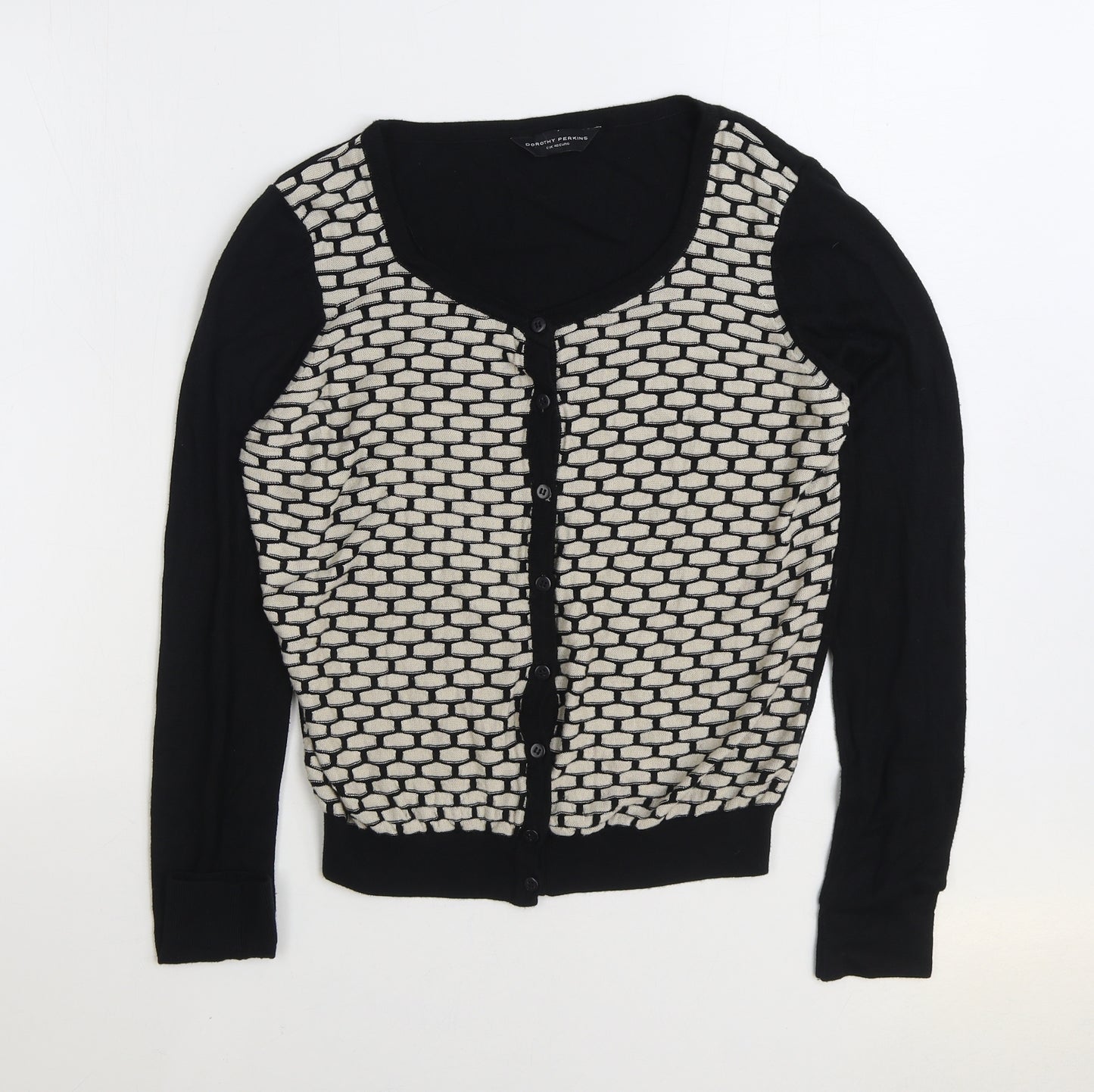 Dorothy Perkins Womens Black Scoop Neck Geometric Acrylic Cardigan Jumper Size 12