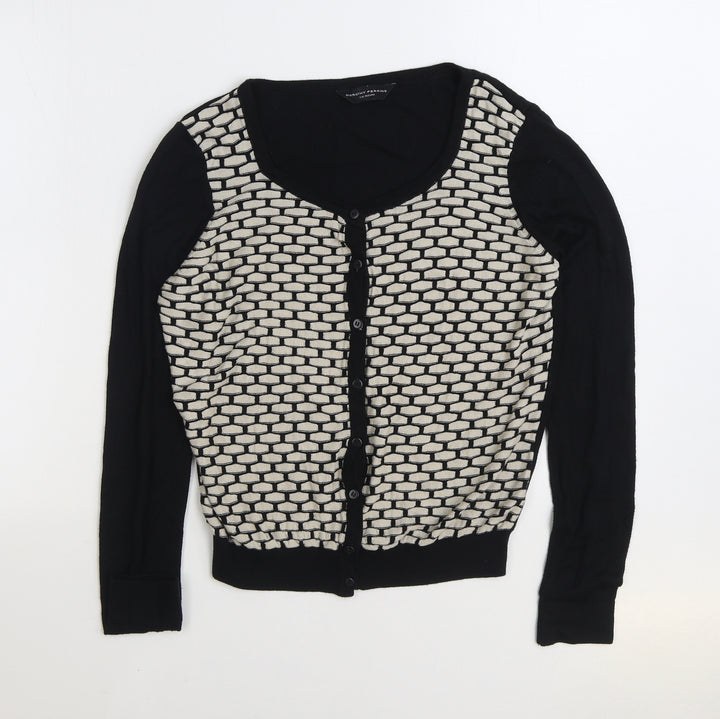 Dorothy Perkins Womens Black Scoop Neck Geometric Acrylic Cardigan Jumper Size 12
