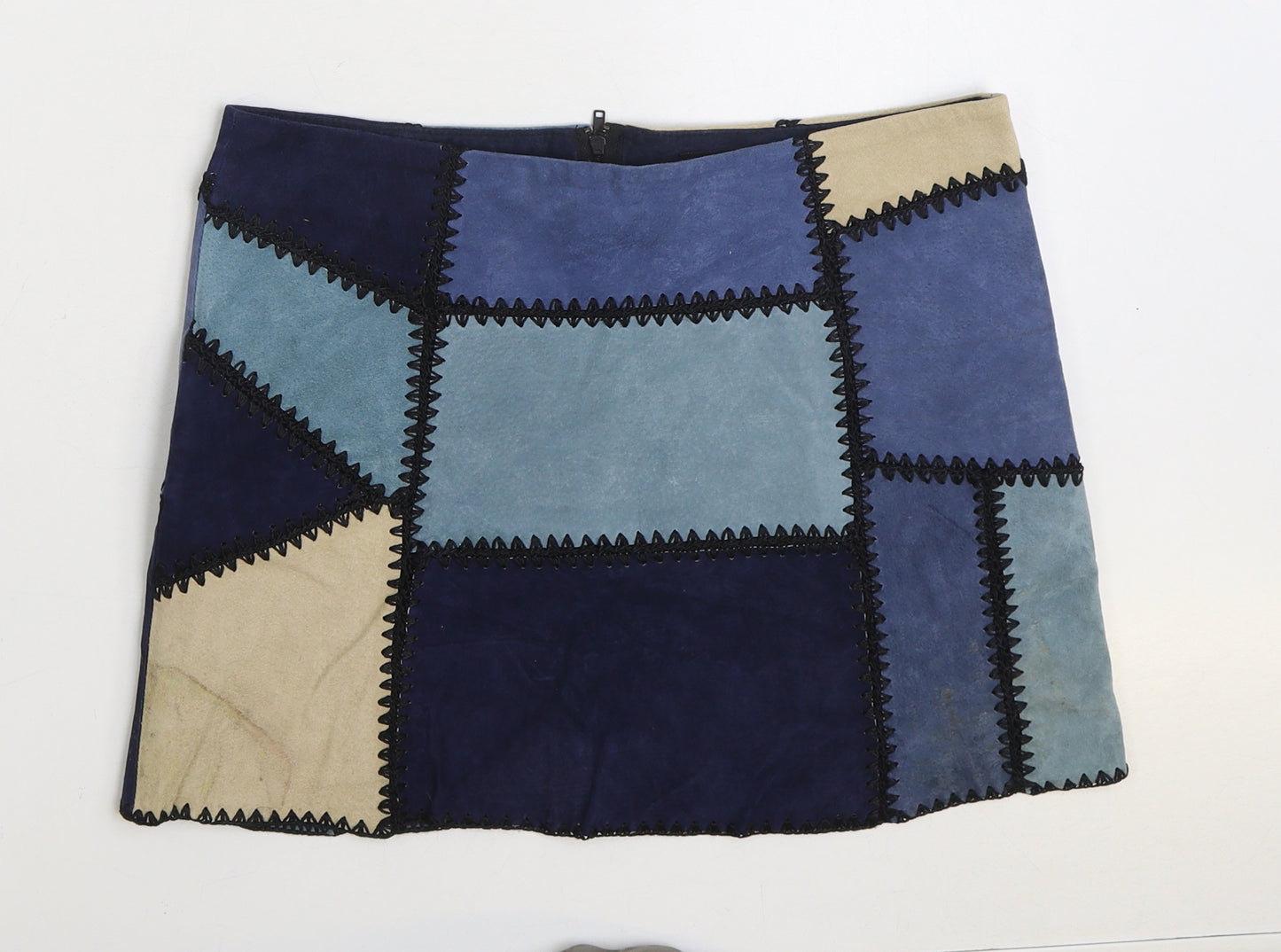 Zara Womens Blue Geometric Leather Mini Skirt Size M Zip