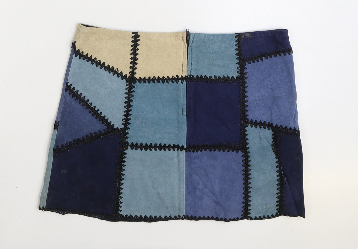 Zara Womens Blue Geometric Leather Mini Skirt Size M Zip