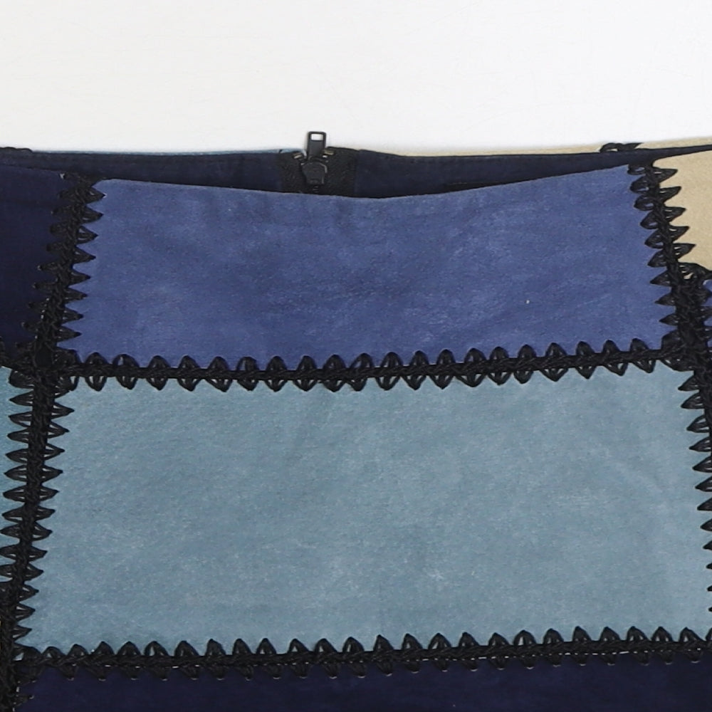 Zara Womens Blue Geometric Leather Mini Skirt Size M Zip
