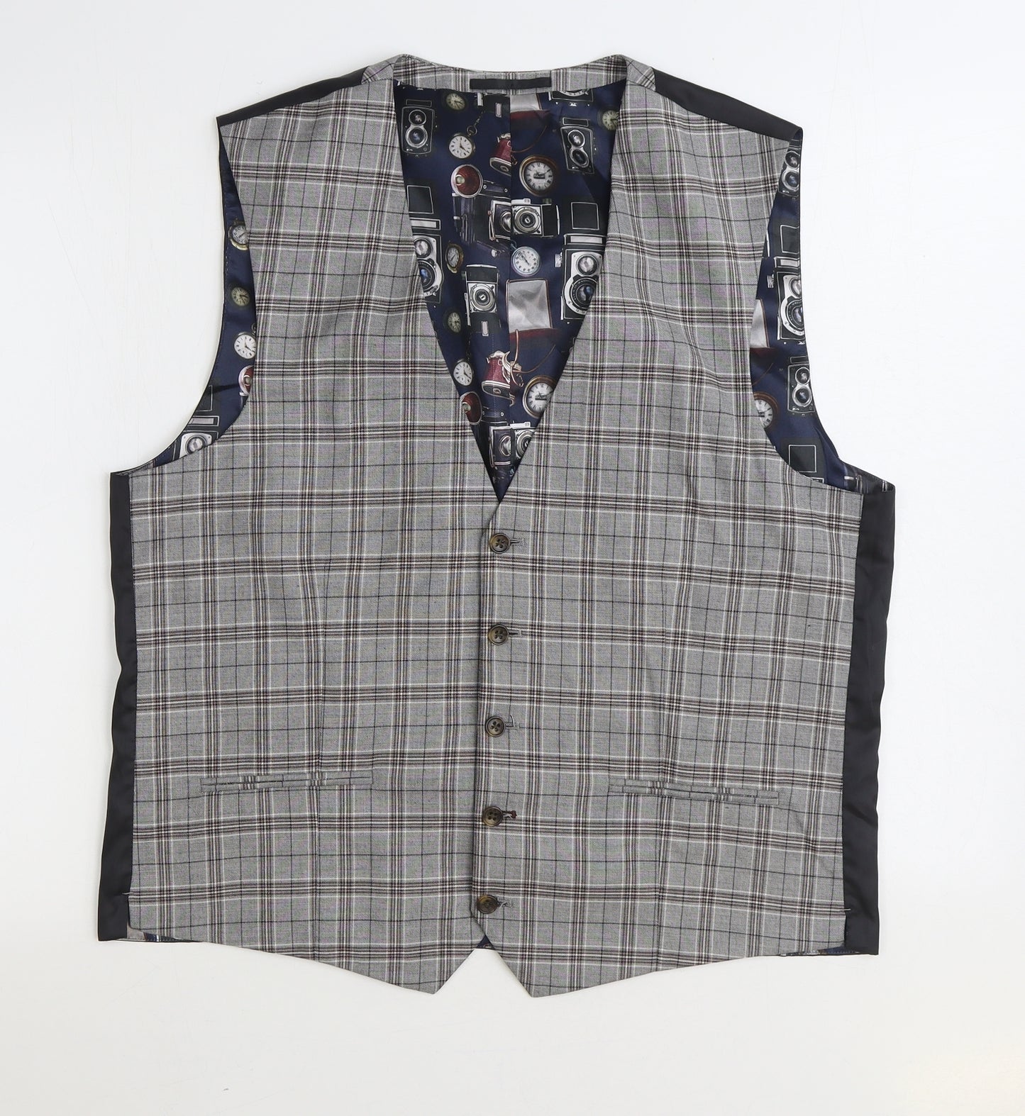 NEXT Mens Grey Plaid Polyester Jacket Suit Waistcoat Size 44
