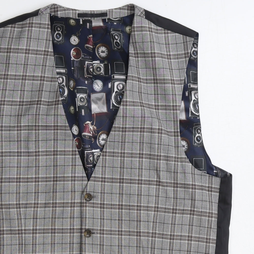 NEXT Mens Grey Plaid Polyester Jacket Suit Waistcoat Size 44