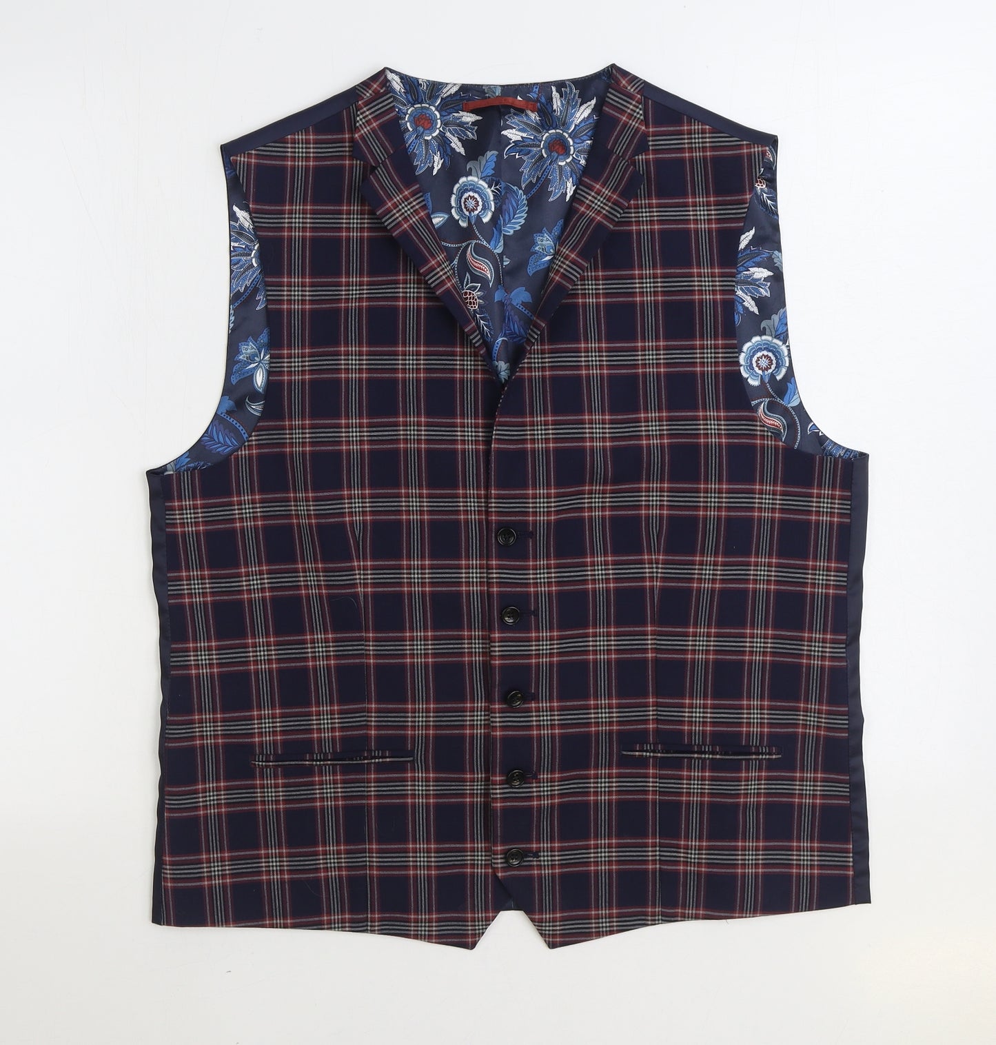 NEXT Mens Blue Plaid Polyester Jacket Suit Waistcoat Size 44
