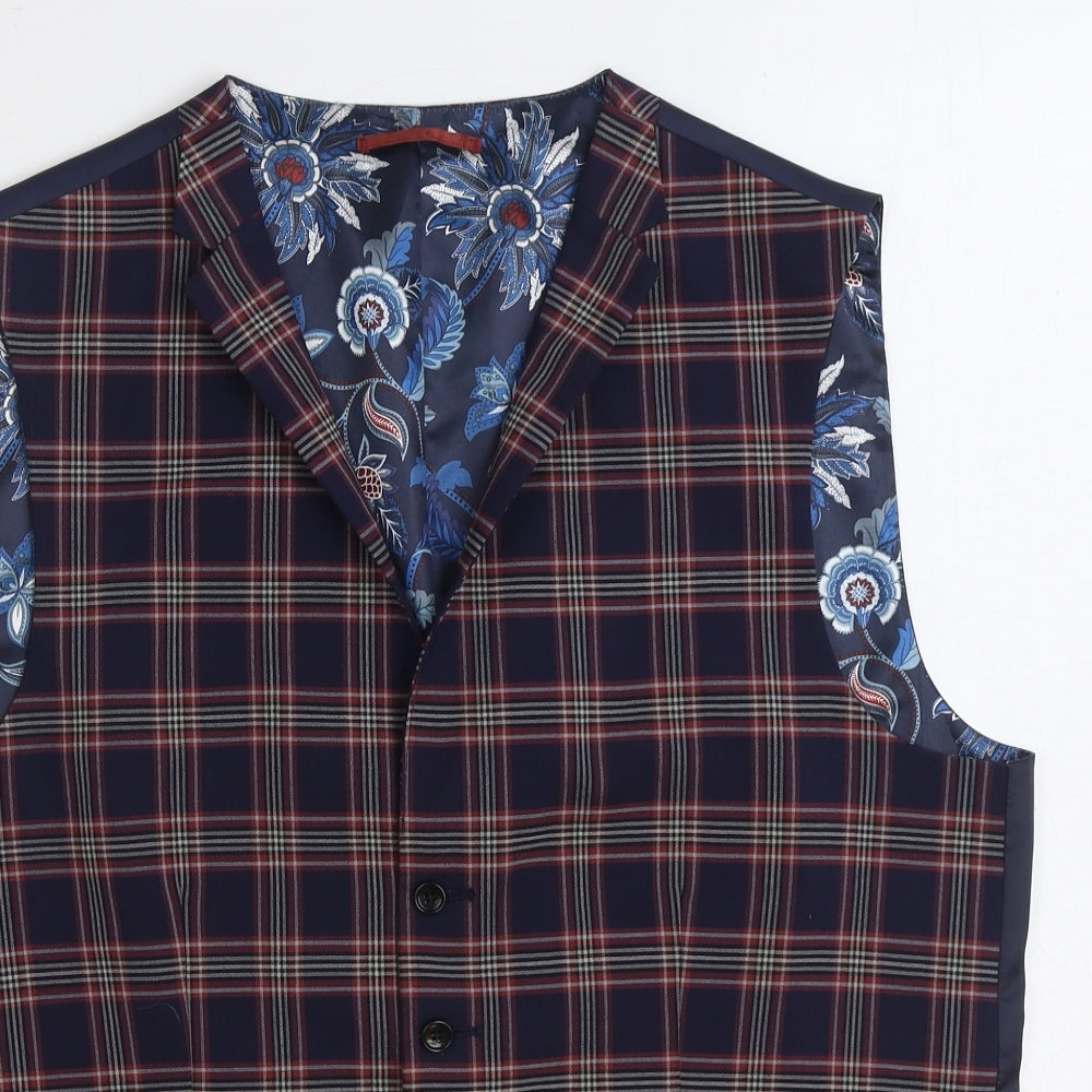 NEXT Mens Blue Plaid Polyester Jacket Suit Waistcoat Size 44
