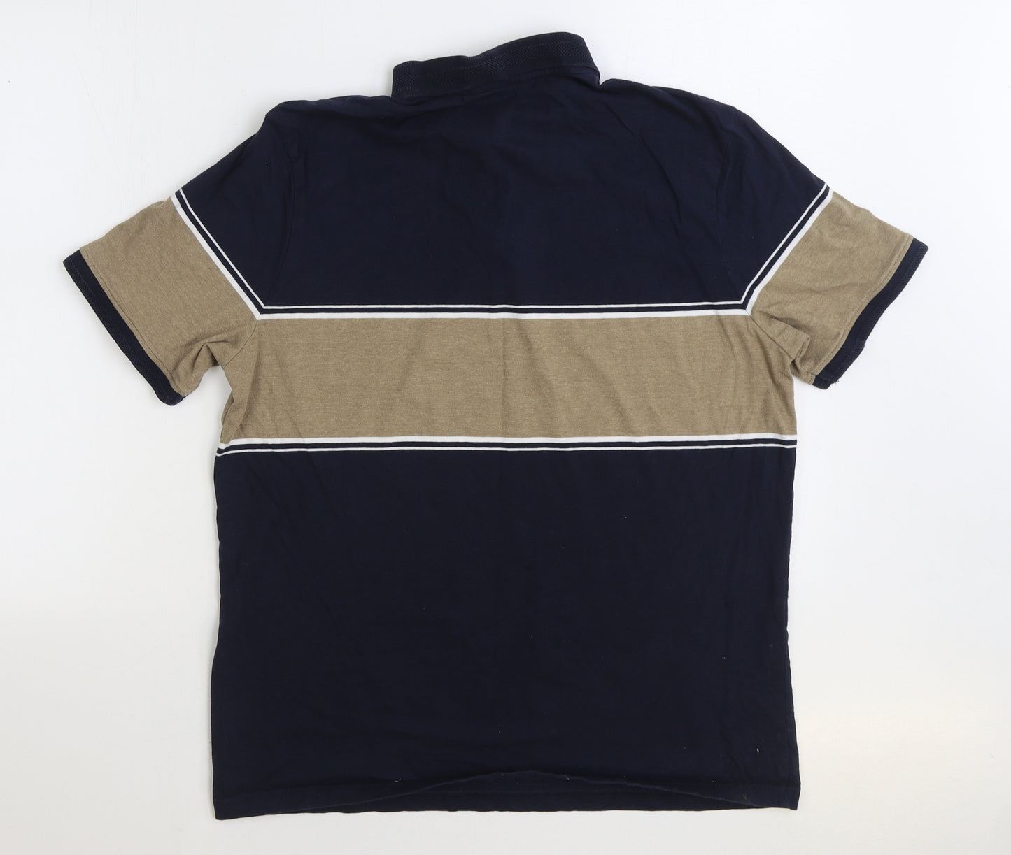 F&F Mens Blue Striped Cotton Polo Size L Collared Zip
