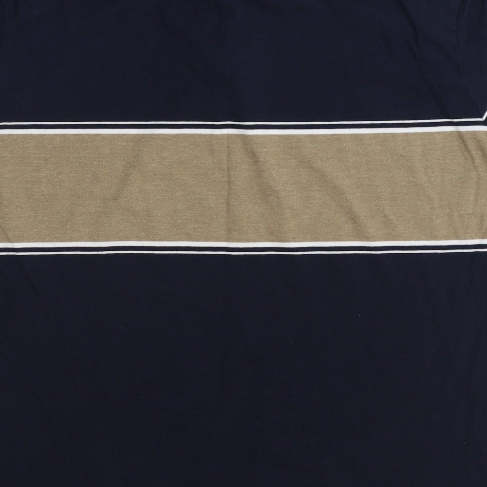 F&F Mens Blue Striped Cotton Polo Size L Collared Zip