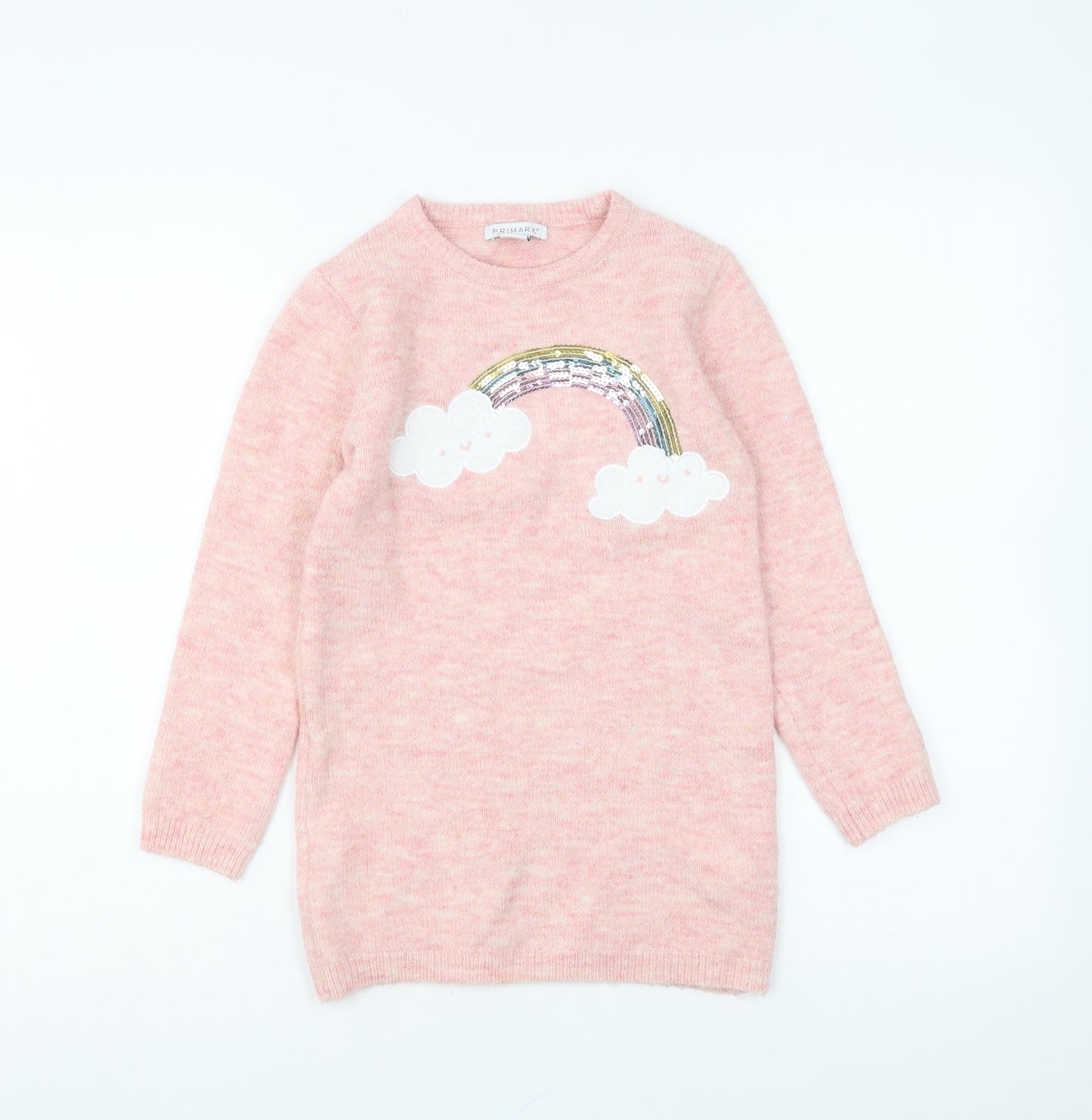 Primark Girls Pink Polyester Jumper Dress Size 7-8 Years Round Neck Pullover - Rainbow