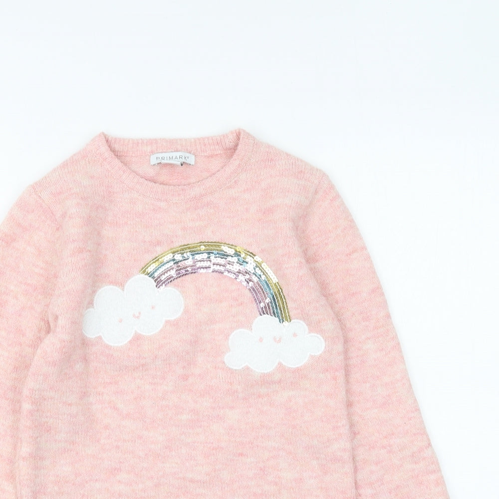 Primark Girls Pink Polyester Jumper Dress Size 7-8 Years Round Neck Pullover - Rainbow