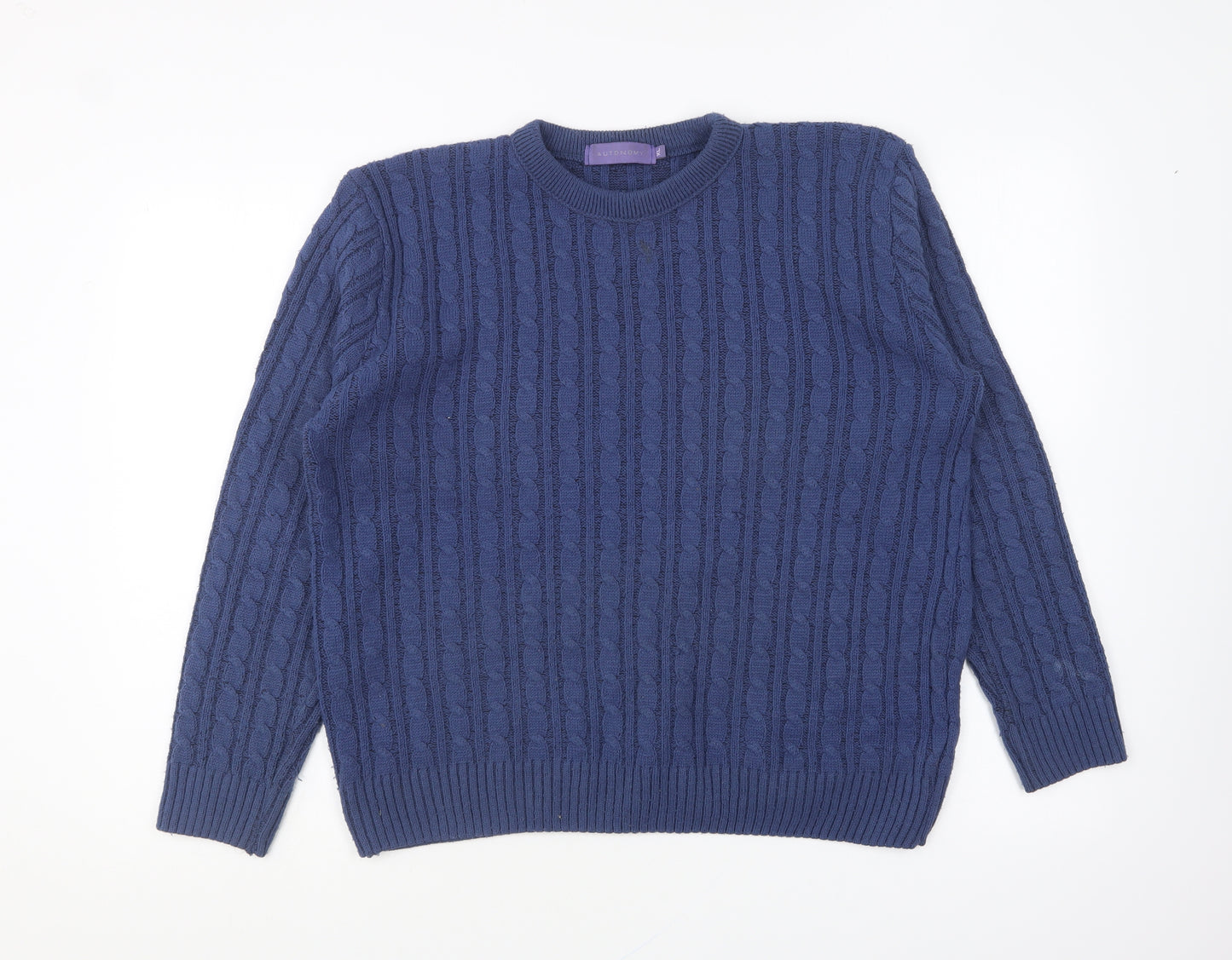 Autonomy Mens Blue Round Neck Acrylic Pullover Jumper Size XL