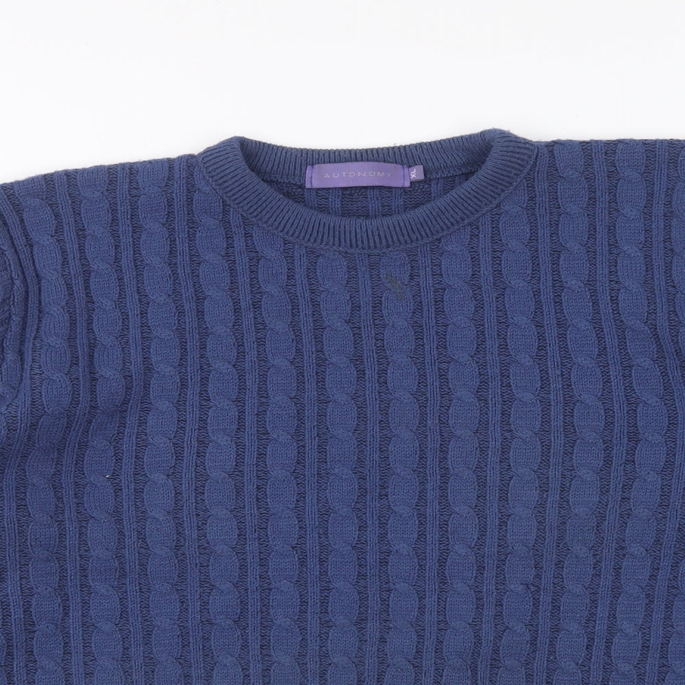 Autonomy Mens Blue Round Neck Acrylic Pullover Jumper Size XL