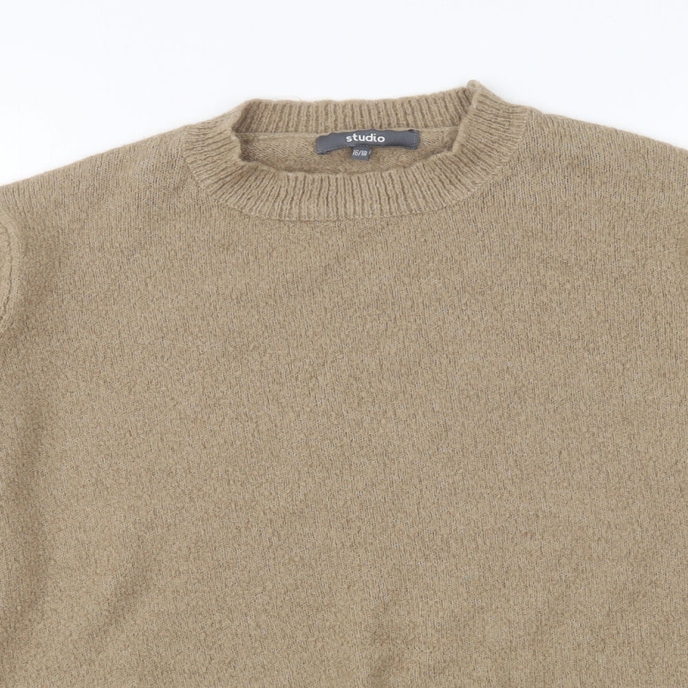 Studio Womens Brown Crew Neck Acrylic Pullover Jumper Size 16