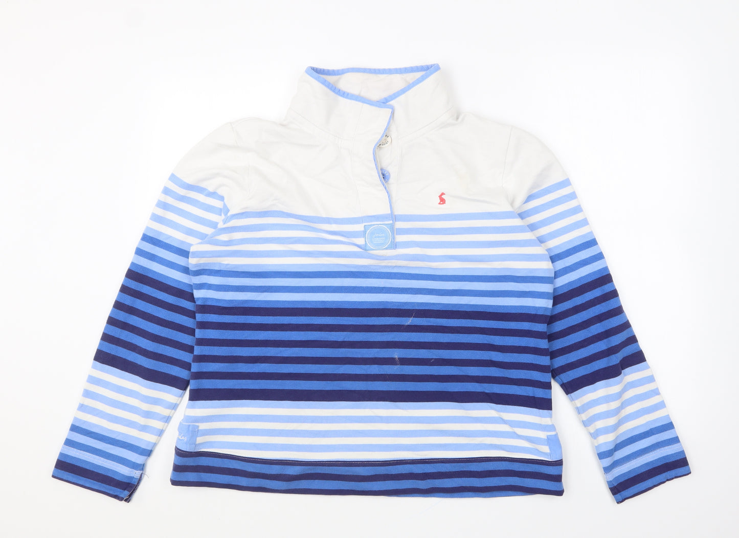 Joules Womens Blue Striped Cotton Pullover Sweatshirt Size 16 Button