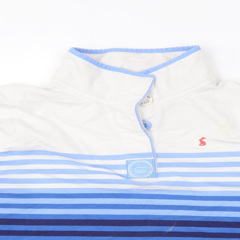 Joules Womens Blue Striped Cotton Pullover Sweatshirt Size 16 Button