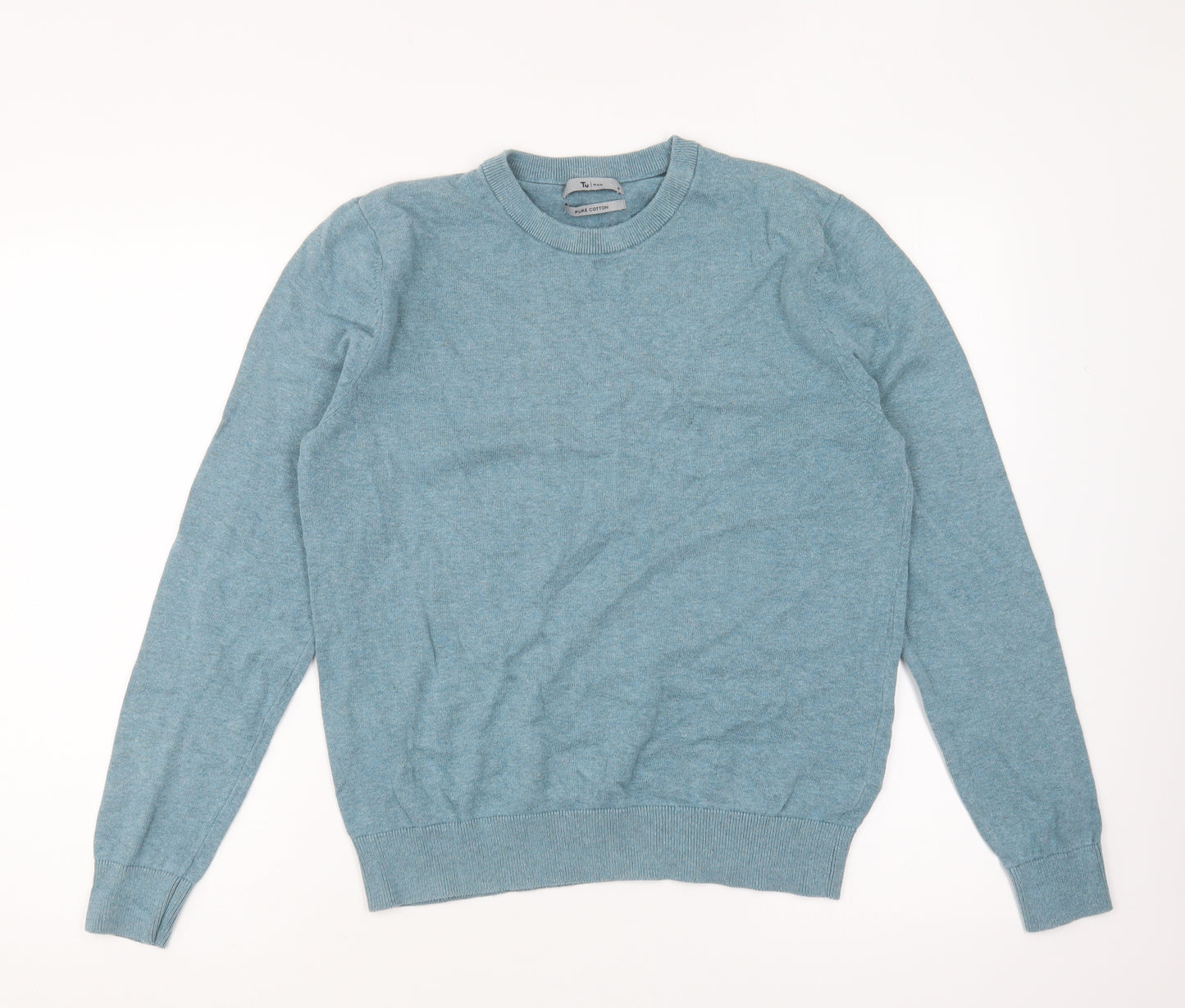 TU Mens Blue Round Neck Cotton Pullover Jumper Size S