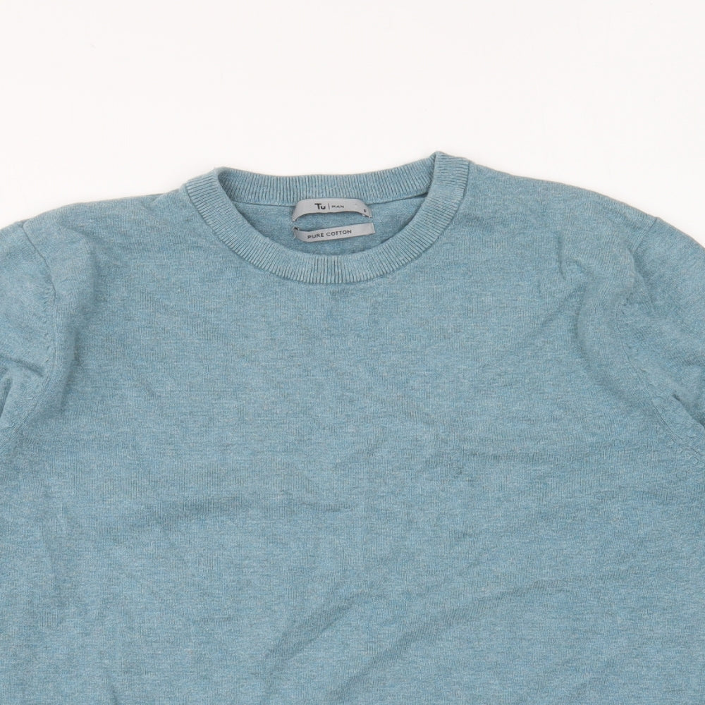 TU Mens Blue Round Neck Cotton Pullover Jumper Size S