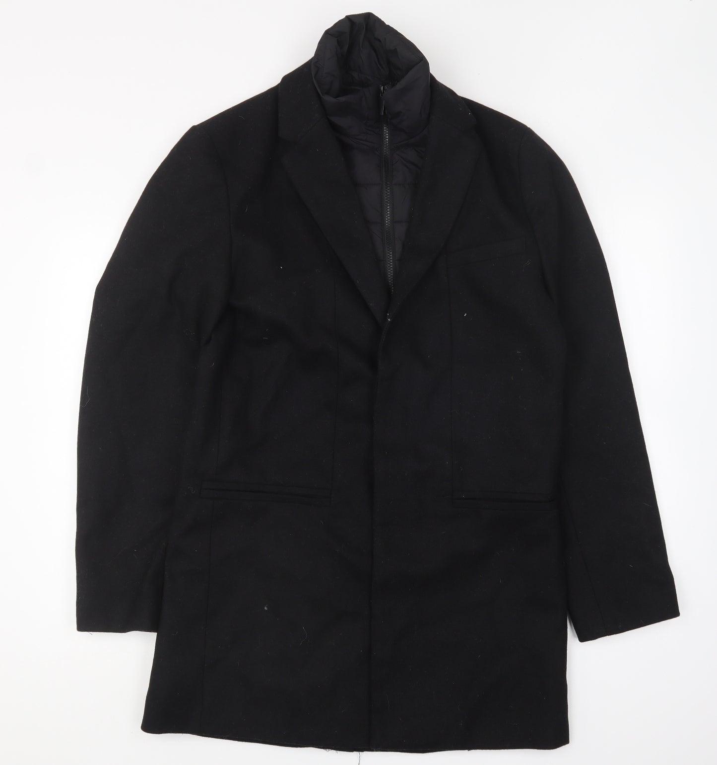 celio* Mens Black Overcoat Coat Size M Zip