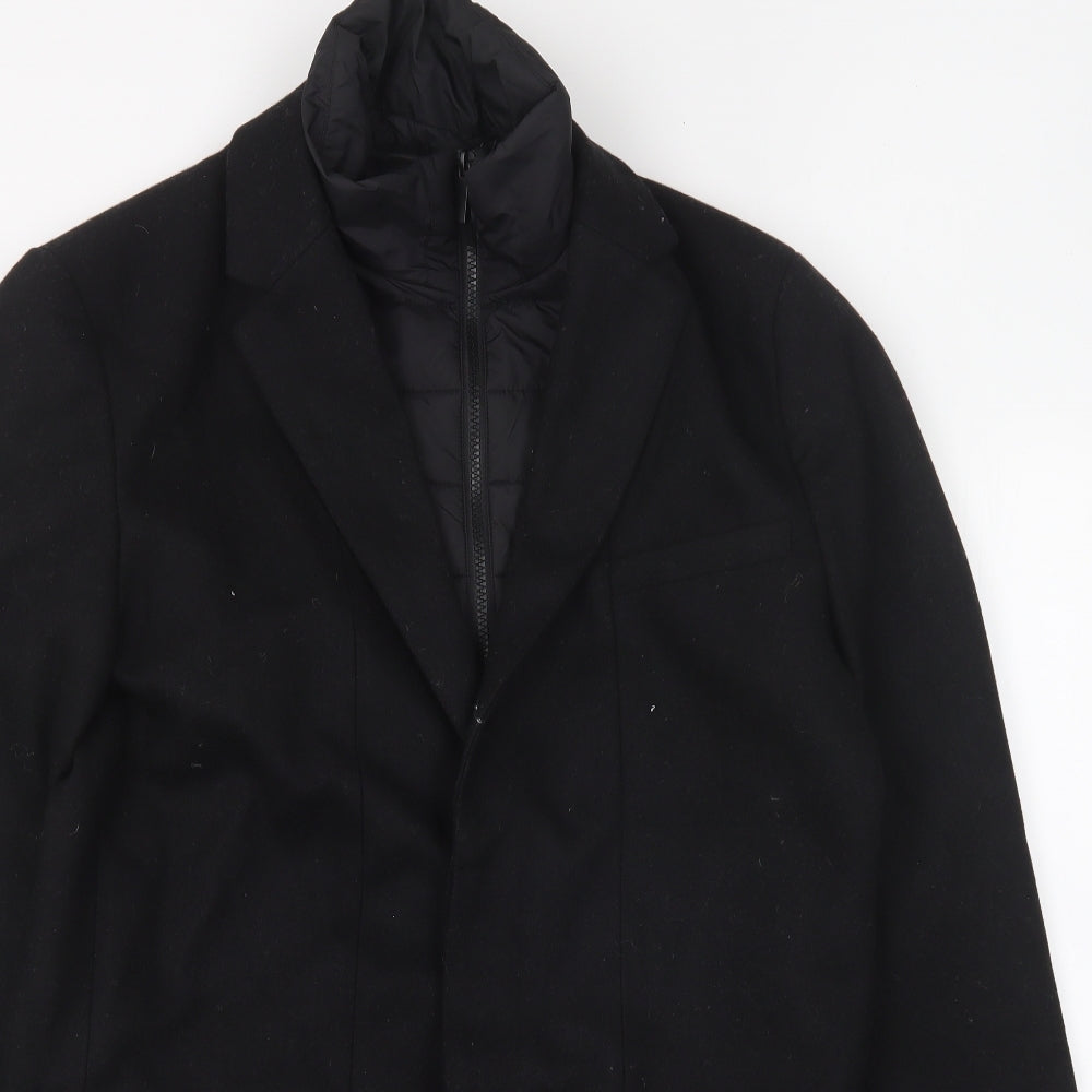 celio* Mens Black Overcoat Coat Size M Zip