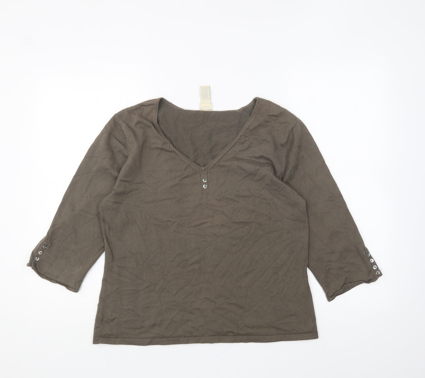 J. Jill Womens Brown V-Neck Cotton Pullover Jumper Size M