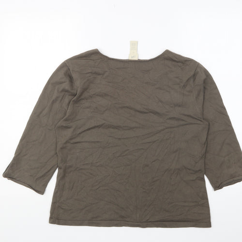 J. Jill Womens Brown V-Neck Cotton Pullover Jumper Size M