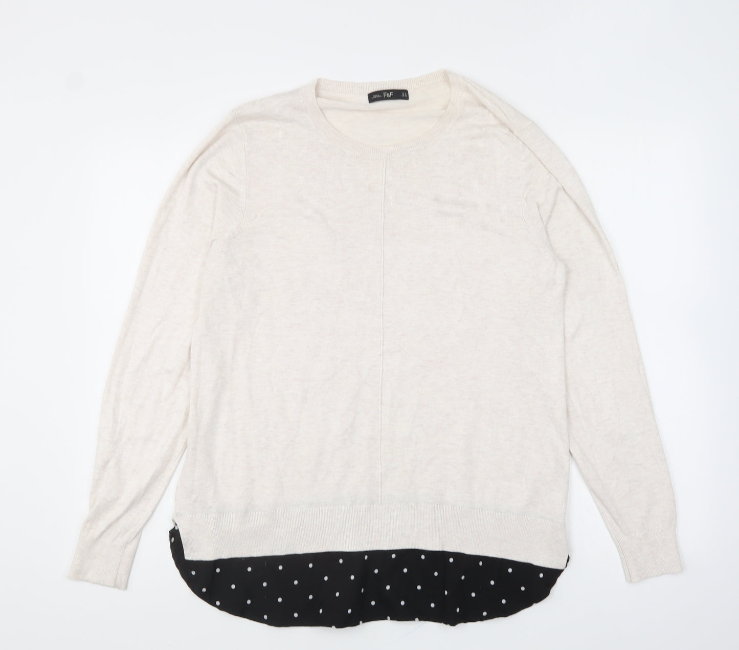 F&F Womens Ivory Round Neck Polka Dot Viscose Pullover Jumper Size 14
