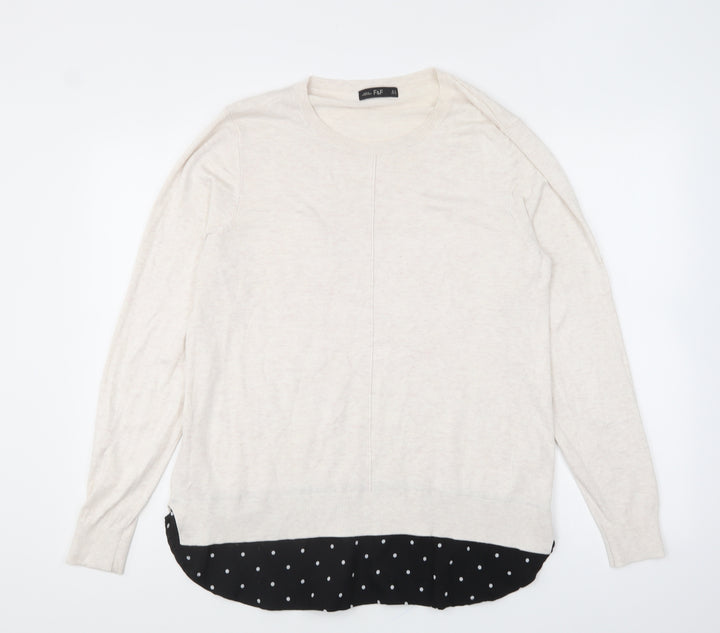 F&F Womens Ivory Round Neck Polka Dot Viscose Pullover Jumper Size 14