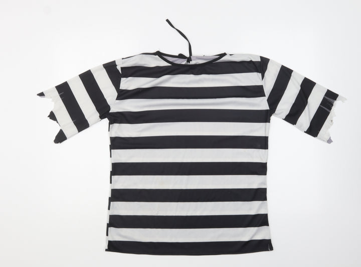 Preworn Mens Black Striped Polyester T-Shirt One Size Round Neck - Thief Fancy Dress