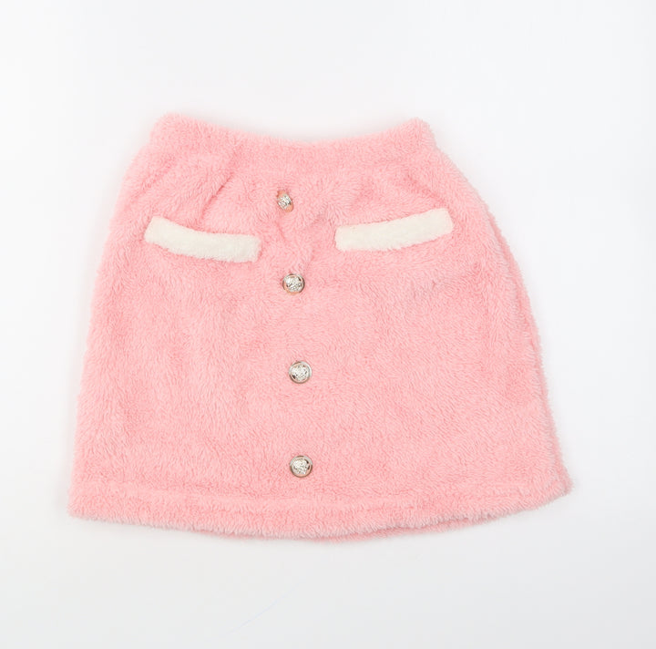 SheIn Girls Pink Polyester Mini Skirt Size 10 Years Regular Button
