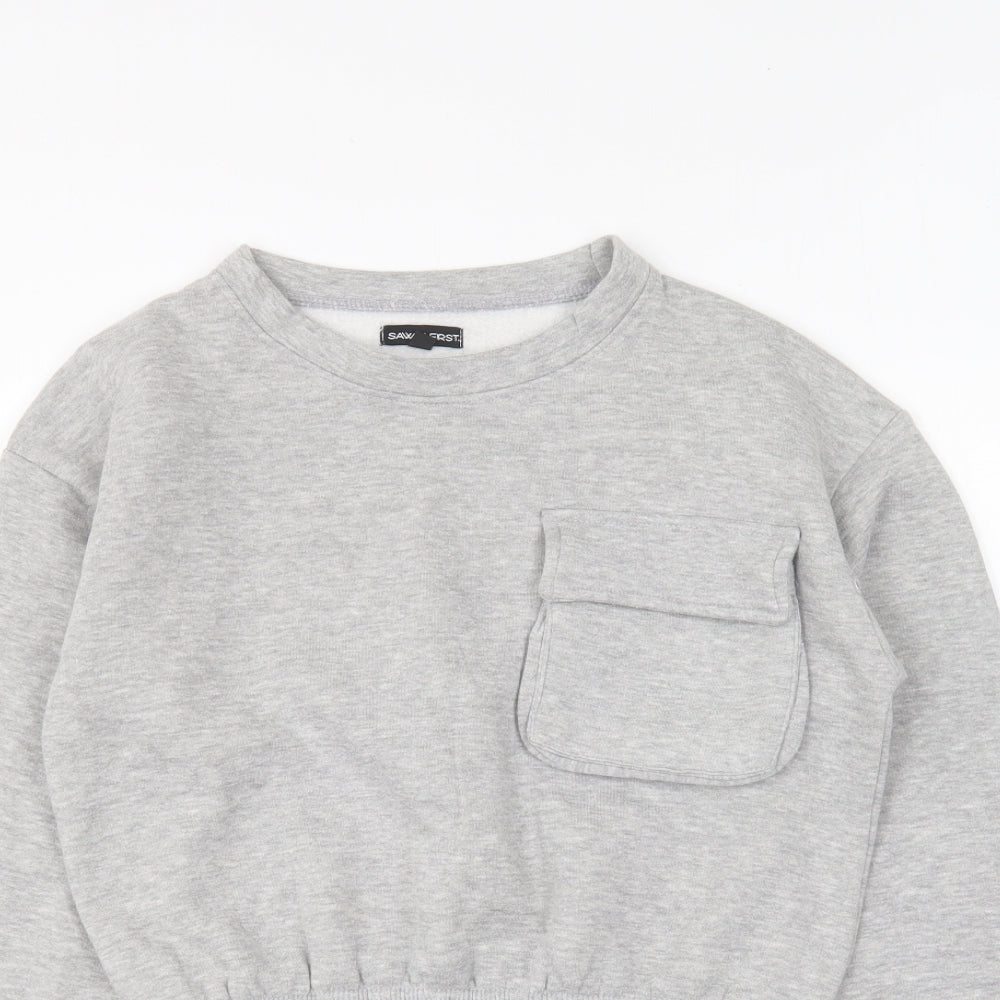 I SAW IT FIRST Womens Grey Polyester Pullover Sweatshirt Size S Pullover - Cropped