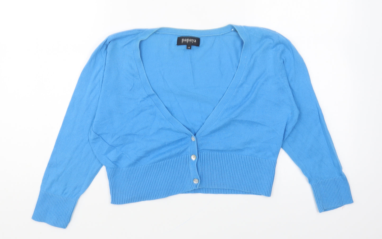Papaya Womens Blue V-Neck Cotton Cardigan Jumper Size 14