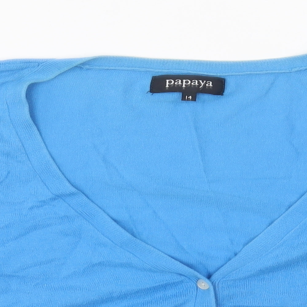 Papaya Womens Blue V-Neck Cotton Cardigan Jumper Size 14