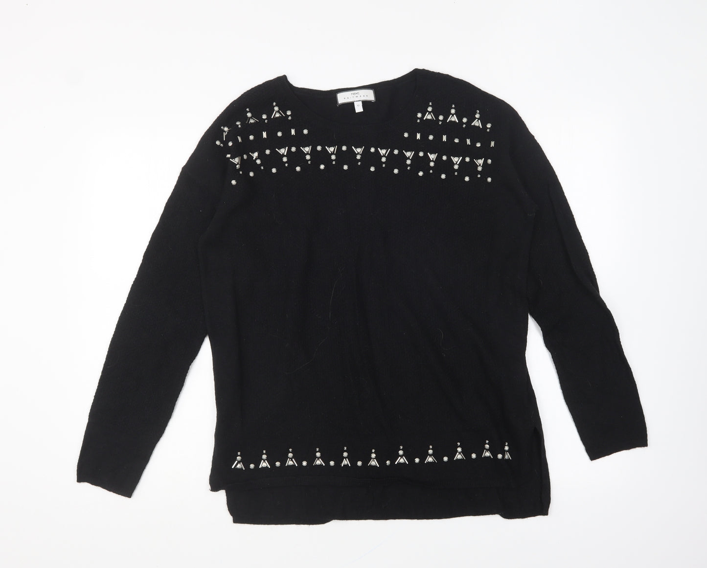 NEXT Womens Black Round Neck Nylon Pullover Jumper Size 12